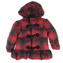 RALPH LAUREN ラルフローレン チェック柄 長袖 ダッフルコート 24M レッド キッズ 古着