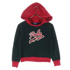 POLO RALPH LAUREN ポロラルフローレン バイカラー 長袖 スウェットパーカー 120 ブラック系 レッド キッズ 古着