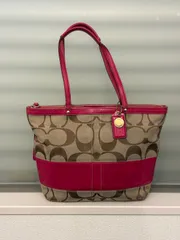 COACH(コーチ) トートバッグ シグネチャー キャンバス ピンク パテントレザー