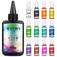 UVレジン液 100g 12色着色剤セット クリアカラー レジン液セット UV/LED対応 高い透明度 大容量 詰替用 ハードタイプ成形 急速硬化 低刺激 レジン液 人気 黄変しにくい 初心者向け DIY手作り
