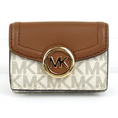 マイケルコース 三つ折り財布 MK シグネチャー 小銭入れあり コンパクト ウォレット ブランド レディース ブラウン Michael Kors 【中古】