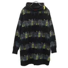 未使用 graniph グラニフ 街柄 長袖 パーカー ワンピース F ブラック 猫 レディース 古着