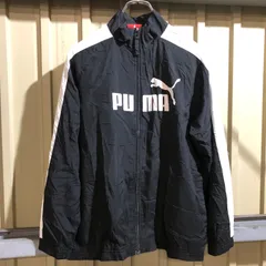 1354 PUMA ナイロンジャケット ブラック L プーマ フルジップ プリントロゴ スポーツ 古着卸 アメリカ仕入