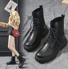 【特価】！ショートブーツ編み上げレディースローヒール秋冬靴歩きやすいシューズカジュアル厚底オシャレサイドゴアレースアップ225588