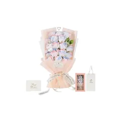 Moluppy ソープフラワー 花束 持ち運びに便利な 紙袋付き ボックス付き バラ 18本 スノーピンク 薔薇造花 誕生日 記念日 お祝い 送別会 ギフト プレゼント