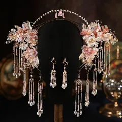 古代髪飾りセット 中華風ヘアアクセサリー チャイナ古典風 結婚式 披露宴 漢服 中華ドレス 花嫁用 髪飾り花モチー 舞台 ステージ道具 きら