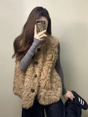 ふわふわ ベスト ベスト 防寒 ボアベスト あったか フリースベスト 大きいサイズ ボアジャケット 秋冬 前開き もこもこ 無地 暖かい ショート丈ブラウン 114477