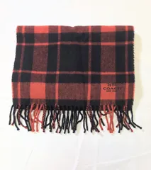 【223546】COACH コーチ  マフラー　チェック柄　ウール・カシミヤ混　冬物 レッド/ブラック