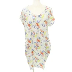 ニコアンド Niko and.. 花柄 ワンピース ひざ丈 半袖 Uネック 薄手 フリーサイズ マルチカラー