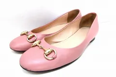 【224699】GUCCI グッチ  ホースビット レザー フラットパンプス ゴールド金具  ・37 466700 ピンク