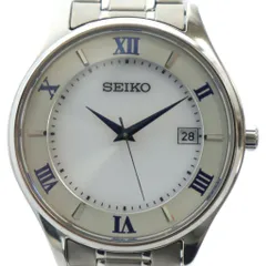 セイコー SEIKO V157-0CZ0 腕時計 ウォッチ ソーラー 白文字盤 ロゴ カレンダー付き ローマン シルバー色 ■GY18 /MQ