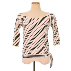 バーバリーブルーレーベル BURBERRY BLUE LABEL ストライプ 七分袖 カットソー ホース刺繡 M ベージュ ■FY