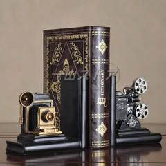 【新品?未使用】 レトロ ブックエンド 映写機&カメラセット ヴィンテージ風 本立て フィルム アナログ 映画 シネマ ノスタルジック インテ