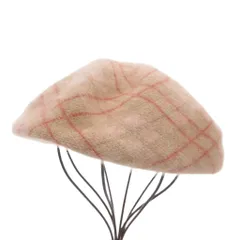 フルラ FURLA アンゴラベレー帽 帽子 ニット チェック 起毛 ウール混 ピンク /GV