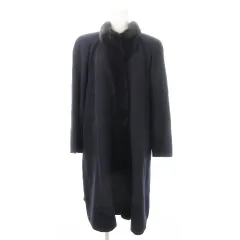 レリアン Leilian コート ロング ミンクファー 毛皮 比翼 アンゴラ混 カシミヤ混 大きいサイズ +13 紺 ネイビー /MN20 ■GY44