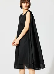 【217382】mizuiroind ミズイロインド  ダブルヘムフレアワンピース ブラック