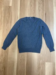 【226430】MUJI 無印良品  長袖ニット　セーター　カシミヤ100％　ストレッチ　Vネック　L  ・ ブルー