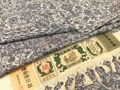 布の宿本陣✳︎ 型染め　幕末期 鶴格子　藍染め　希少　木綿　古布リメイク 時代布 布の宿本陣✳︎ 型染め 幕末期 鶴格子 藍染め 希少 木綿 古布リメイク