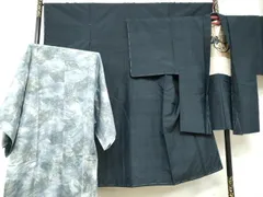平和屋着物●男性　紬　アンサンブル　長襦袢（無双仕立て）セット　鉄紺色　正絹　逸品　未使用　DABB0326ud