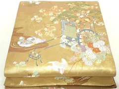 平和屋着物◎六通柄袋帯　唐織　御所解庭園紋　金糸　正絹　逸品　DABA9186qaのサムネイル