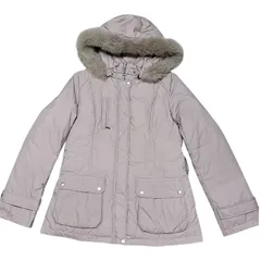 ZK12 エーシーデザイン バイ アルファキュービック　A/C DESIGN BY ALPHA CUBIC ダウンジャケット　ベージュ　3ポケット　フードANDファー付(着脱可) ダウン70% フェザー30% タイト レディース　サイズ9AR