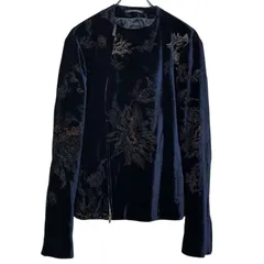EMPORIO ARMANI 18AW ベルベット総柄刺繍ジップアップノーカラージャケット ブルゾン Archive エンポリオアルマーニ
