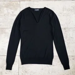 ジョンスメドレー ☆ ウール Vネック ニット プルオーバー S 英国製 イギリス製 黒 ブラック JOHN SMEDLEY