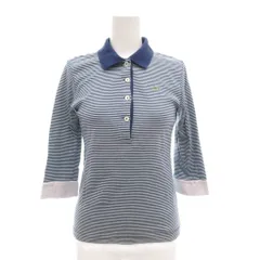 ラコステ LACOSTE ポロシャツ 38 L 7分袖 ボーダー ロゴ 紺 ネイビー /AE ■GY58