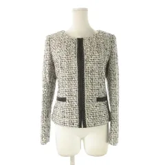 アンタイトル UNTITLED ジャケット 2 黒 ブラック 白 ホワイト モノトーン ツイード柄 ノーカラー 長袖 /CK30 ■GY58