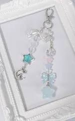 ビーズキーホルダー　ビーズチャーム　星　リボン　月　水色