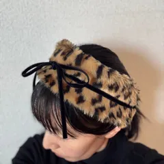 ファーヘアバンド（リボンで結ぶタイプ・レオパード）ファーターバン