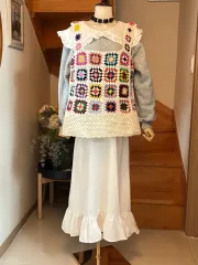 ハンドメイド モチーフ 編み ベスト