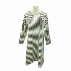 コイビトミサキ koibitomisaki 近年 タグ付き ワンピース ストライプ 長袖 ひざ丈 M-L 白 黒 ホワイト ブラック 0728 ■MET1