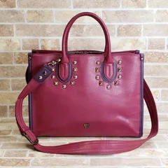 アナスイ ANNA SUI ☆ スタッズ バイカラー レザー 2way トートバッグ ショルダーバッグ A4OK 底鋲付 自立