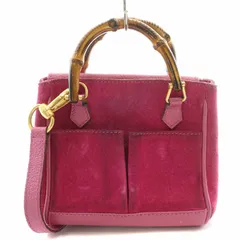 グッチ GUCCI 2WAY ハンドバッグ ショルダーバッグ スエード レザー バンブーハンドル ピンク /BB ■MT ■OH ■GY18