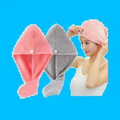 速乾 髪タオル 長い髪専用 【2枚セット】 軽量 シャワーキャップ 強い吸水性 ドライキャップ お風呂上がり ふわもこ ヘアターバン ヘアドライタオル ヘアキャップ バス用品（ライトグレー+頬紅赤）