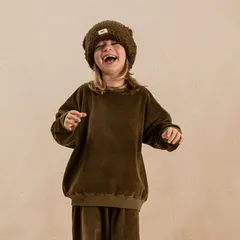 【クリアランスSALE 70%OFF 8749円→2624円】CLASSIC SWEAT-SHIRT (KAKI) (3y,4y) by studio boheme paris オーガニックコットン テリーベルベット 長袖スウェットシャツ カーキ 3歳 4歳