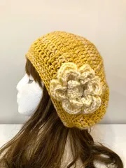 ハンドメイド　マスタード　ベレー帽　ニット帽　ビーニー