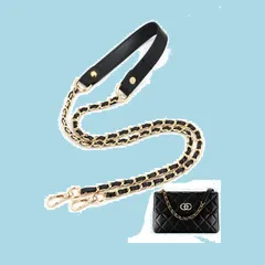 バッグ用 ショルダーストラップ チェーンショルダーストラップ ショルダーバッグ ひも バッグ修理 ショルダースト 交換用 持ち手ストラップ ショルダースト 単品 ラップ [VEAGIA] バッグ用 約120cm (レザー(一部) 黒＋金)