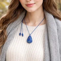 レア★『アズライト』ドルジーマクラメ編トップネックレス2　聖者の紺青石