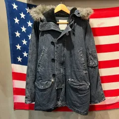 日本製 デニム マウンテンパーカー アウター フード ファー トリミング n3b