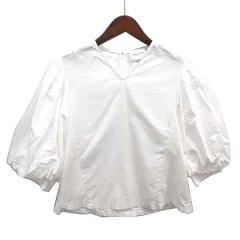 ユナイテッドアローズ UNITED ARROWS TOKYO バルーンスリーブ Vネック ブラウス コットン ホワイト 白 1516-162-1534