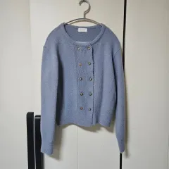 新品 ウール20 GOLD ダブルボタン ラウンドニット カーディガン / 定価4万円台