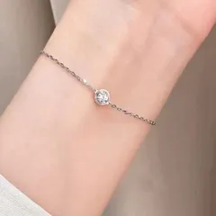 ラインストーン ワンポイント シルバー ブレスレット シンプル チェーンブレス カジュアル ユニセックス 韓国アクセ