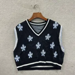 ヴィンテージ バイカラー Vネック ニット ベスト M M08135