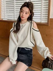 レディース　新品　肩出し　オフショルダーアイボリーセーター L