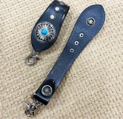 本革アメリカンベルトループ　コンチョ　 ターコイズ装飾　ブラック黒　 キーリング シンプル レザー