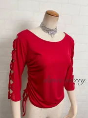 Lサイズ 新品 社交ダンス 赤 トップス ラテン レッスン パーティ タンゴ 1177