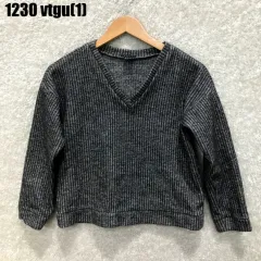 Vネック ストライプ 長袖 Tシャツ 1230