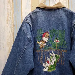 HB153☆ルーニーテューンズ☆デニムジャケット☆総刺繍☆90s☆XL相当